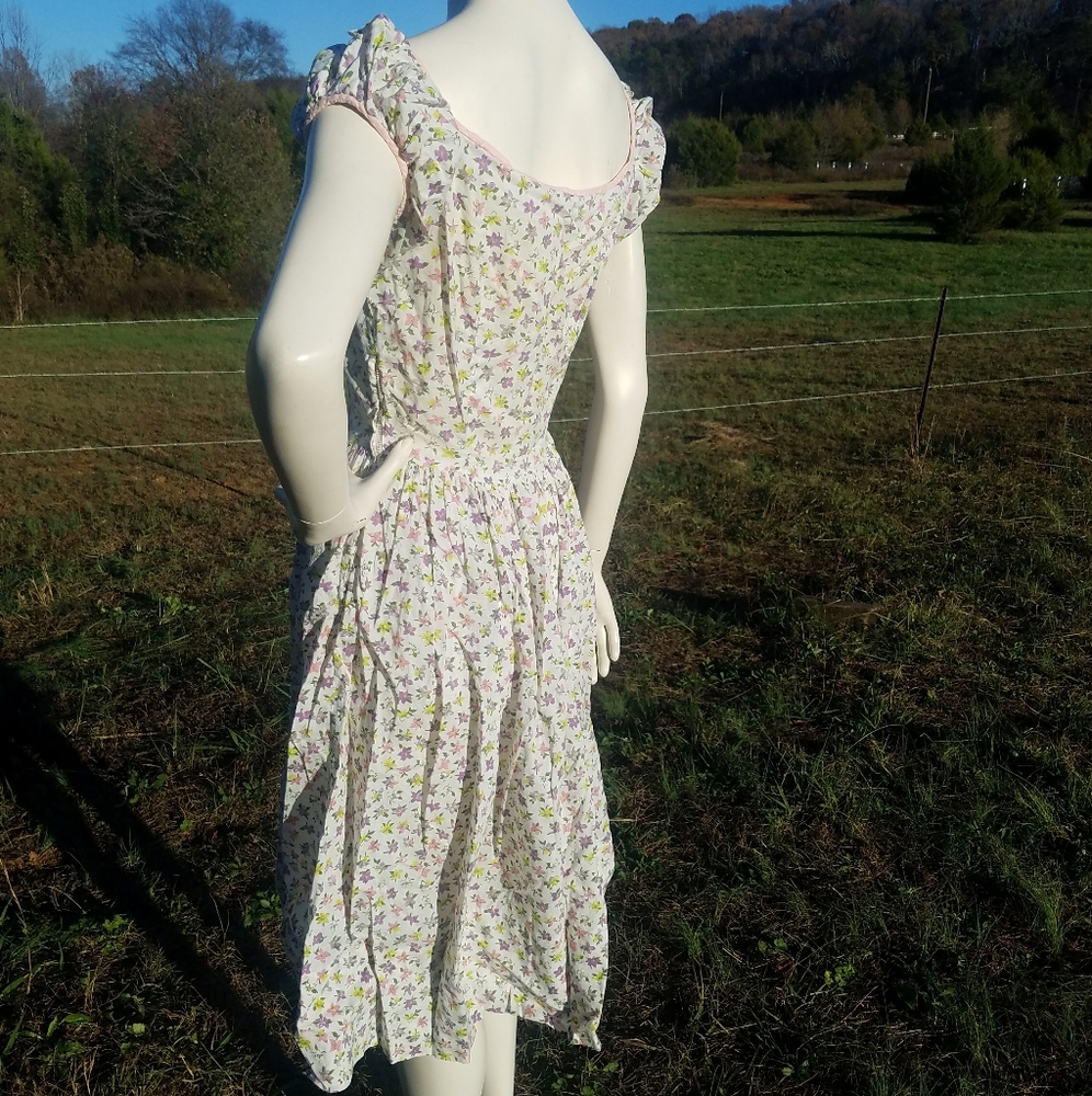VTG Handmade Floral Poof Sleeve Dress XS S 4 - Picture 3 of 11